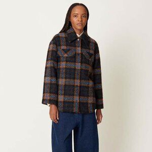 No.6 Wilson Jacket in Brown and Blue Boucle Plaid